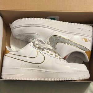- Nike Air Force one Nola  White and Gold Sneakers